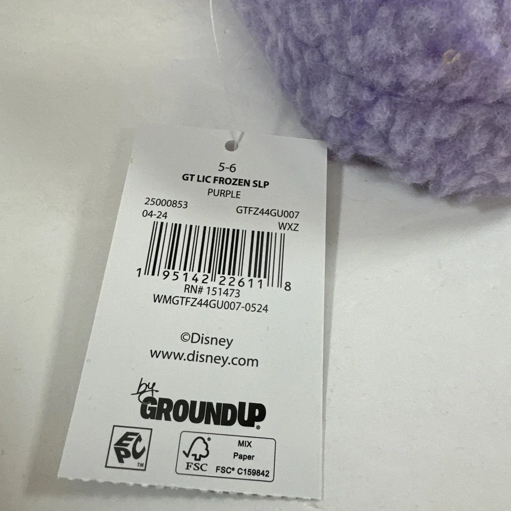 Disney Frozen Purple Slip On Slippers Back-Strap Toddler Girls 5-6 New